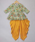Printed Peplum With Keshariya Dhoti Pants