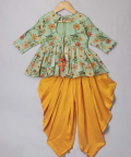Printed Peplum With Keshariya Dhoti Pants