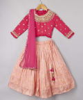 Sequin Embroidered Full Sleeves Top And Bandhani Printed Lehenga With Dupatta