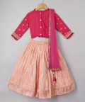 Sequin Embroidered Full Sleeves Top And Bandhani Printed Lehenga With Dupatta
