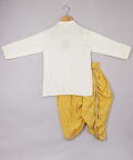Off White Cotton Kurta With Bandhani Print Mustard Dhoti