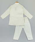 Flowers Embroidered Off White Attached Jacket Kurta And Pyjama