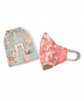 Adult Coral And Aqua Chidiya Print Reversible 3 Ply Face Mask With Pouch - Adult