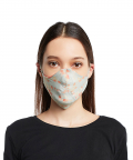 Adult Coral And Aqua Chidiya Print Reversible 3 Ply Face Mask With Pouch - Adult