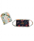Adult Navy Spring Print With Aqua Hand Painted Print Pleated 3 Ply Mask With Pouch