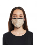 Adult Beige Khargosh With Black Pine Cone Print Pleated 3 Ply Mask With Pouch
