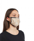 Adult Beige Khargosh With Black Pine Cone Print Pleated 3 Ply Mask With Pouch