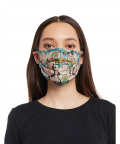 Adult Pink And Blue Ikat Love Print Pleated 3 Ply Mask With Pouch