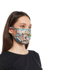 Adult Pink And Blue Ikat Love Print Pleated 3 Ply Mask With Pouch