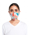 Stone Ikat Garden Print Structured 3 Ply Mask with Pouch For Adult