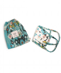 Mini Me PS Masks Twin Set - White and Blue Ikat Love Print Pleated 3 Ply Masks with Pouches