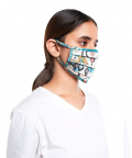 Mini Me PS Masks Twin Set - White and Blue Ikat Love Print Pleated 3 Ply Masks with Pouches