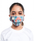 PS Kids Blue And Stone Ikat Garden Print Pleated 3 Ply Mask With Pouch For Kids
