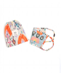 Mini Me PS Masks Twin Set - Blue and Stone Ikat Garden Print Pleated 3 Ply Masks with Pouches