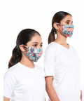 Mini Me PS Masks Twin Set - Blue and Stone Ikat Garden Print Pleated 3 Ply Masks with Pouches
