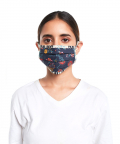 Navy Spring and Tulip Garden Print Pleated 3 Ply Mask with Pouch For Adult