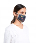 Navy Spring and Tulip Garden Print Pleated 3 Ply Mask with Pouch For Adult