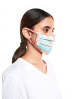 Aqua and Coral Chidiya Print Pleated 3 Ply Mask with Pouch For Adult