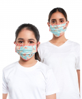 Mini Me PS Masks Twin Set - Aqua and Coral Chidiya Print Pleated 3 Ply Masks with Pouches