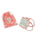 Mini Me PS Masks Twin Set - Aqua and Coral Chidiya Print Pleated 3 Ply Masks with Pouches