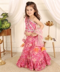 Puffed Sleeve Cotton Print Crop Top With Lehenga