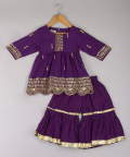 Purple Embroidered Kurta With Sharara