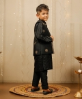 Black-Golden Kurta With Jacket Set