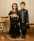Black-Golden Kurta With Jacket Set