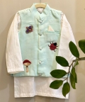 Mushroom Forest Nehru Jacket And Kurta Set For Boys