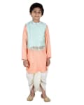 Embroidered Aysmetrical Jacket With Kurta And Dhoti