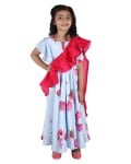 Blue Printed Gown With Pink Drape