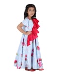 Blue Printed Gown With Pink Drape