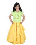 Green Embroidered Top Wih Yellow Two Layer Skirt