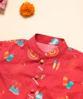 Red Fire Cracker Kurta Pajama Set