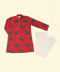 Red Hand Block Printed Kurta Set