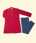 Red Hand Block Printed Kurta Set