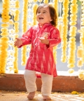 Red Printed Ikkat Kurta With Pyjama