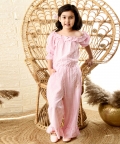 Off Shoulder Short Sleave Full Length Jumpsuit For Girl Kids