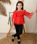Ranj Off Shoulder Solid 3/4 Sleave Short Top For Girl Kids