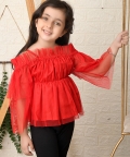 Ranj Off Shoulder Solid 3/4 Sleave Short Top For Girl Kids