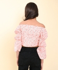 Off Shoulder 3/4 Sleeve Printed Crop Top