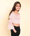 Off Shoulder 3/4 Sleeve Printed Crop Top