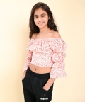 Off Shoulder 3/4 Sleeve Printed Crop Top
