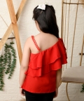 One Shoulder Solid One Side Sleeve Short Length Top