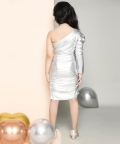 One Shoulder Neck One Side Sleeve Solid Knee Length Dress