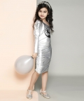 One Shoulder Neck One Side Sleeve Solid Knee Length Dress