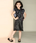 Round Neck Short Sleeve Printed Knee Length Dress