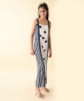 Square Neck Sleeve Less Striped 
Full Length Jumpsuit