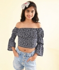 Ranj Off Shoulder Printed 3/4 Sleave Crop Top For Girl Kids