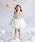 Halter Neck Satin Organza Dress With 3-D Flowers